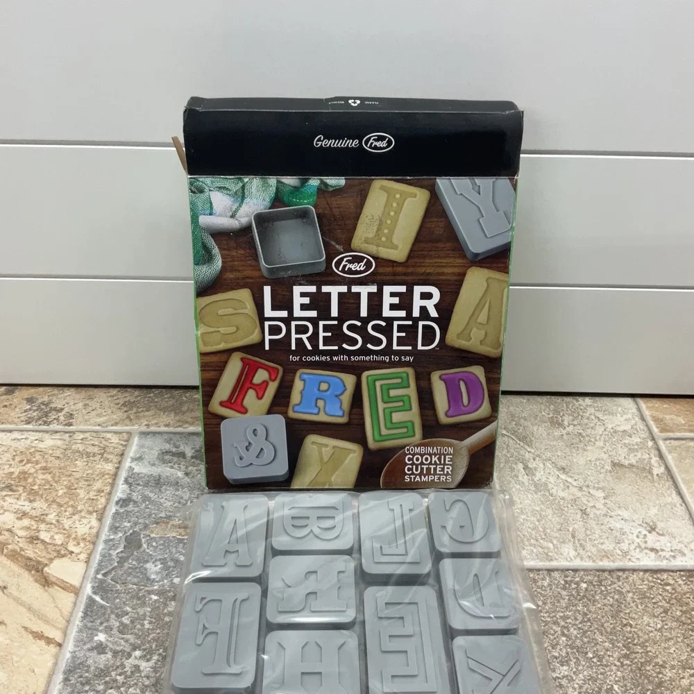 Genuine Fred Letter Pressed Cookie Cutter Stamper Set 28pc Alphabet & Symbols